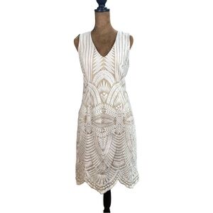 Bardot Ornate Embroidered Ivory V-Neck Dress